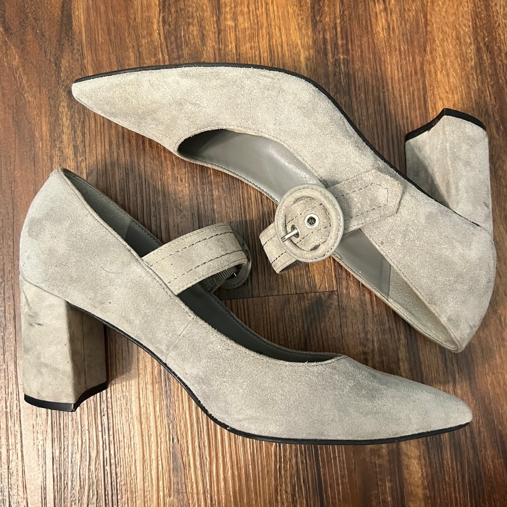 Marc Fisher Grey Suede Mary Jane Pumps w/ Buckle Closure
